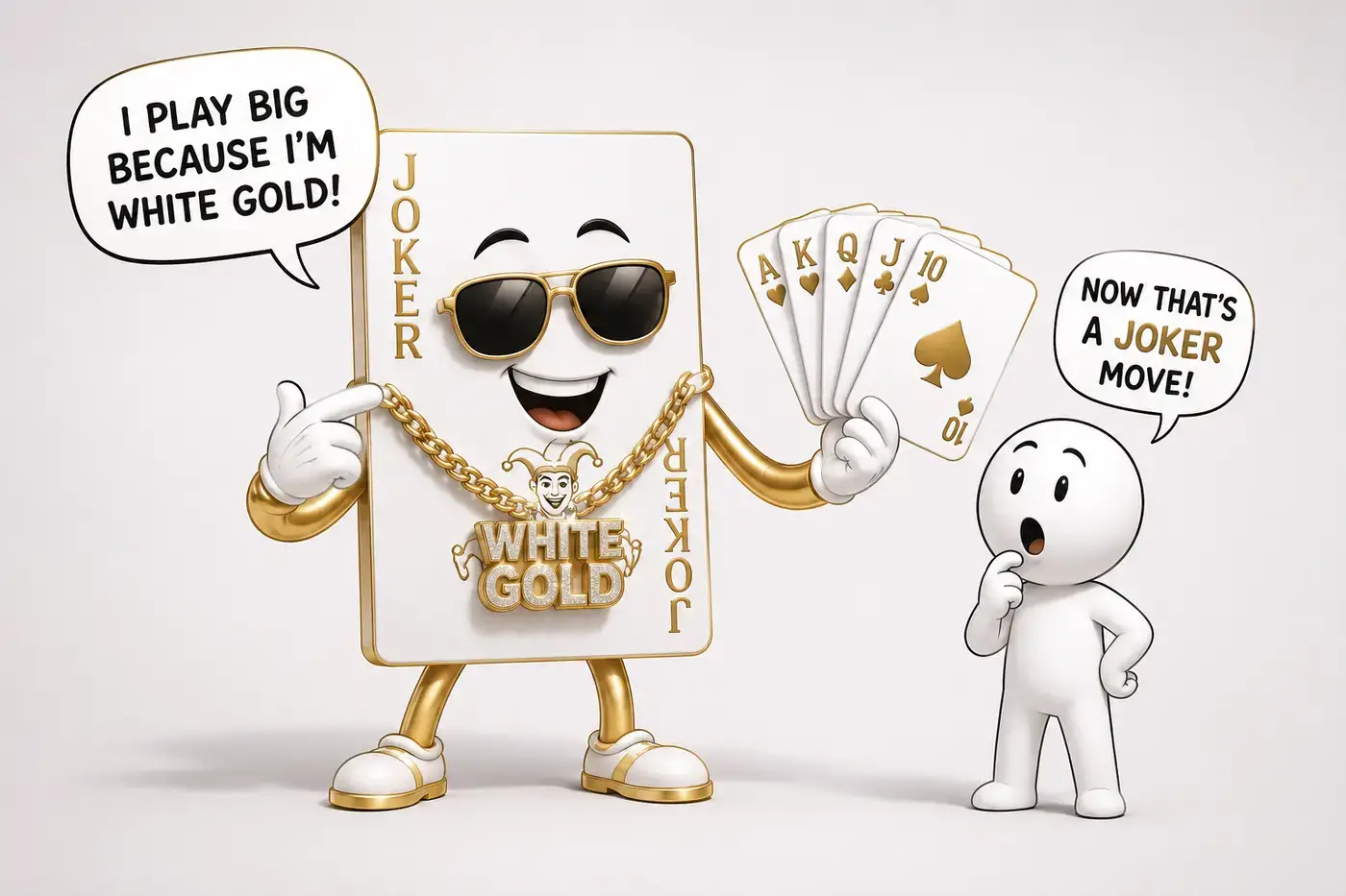 White Gold Playing Big Joker Playing Cards White