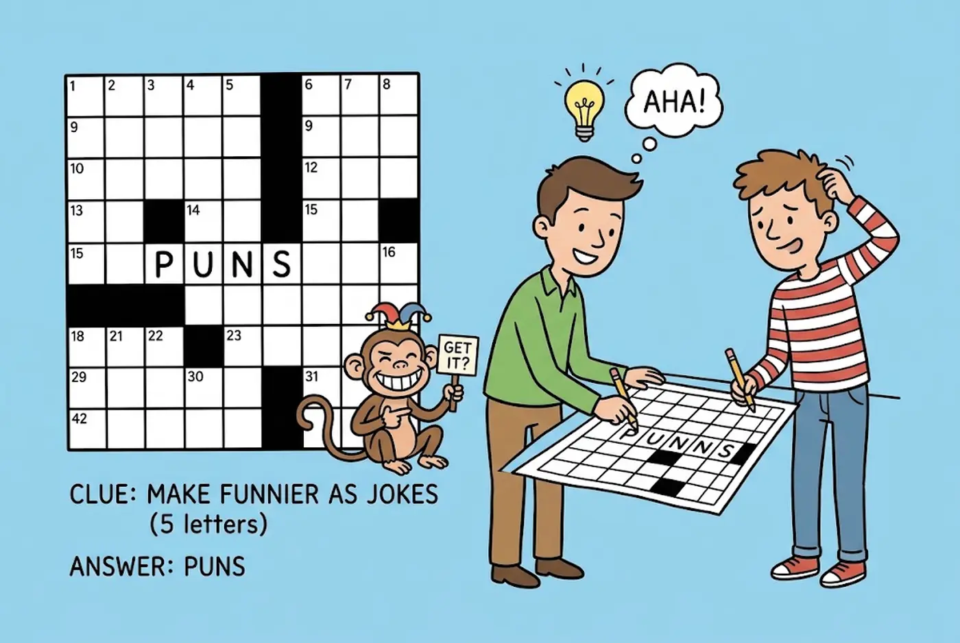 Make Funnier as Jokes Crossword Clue